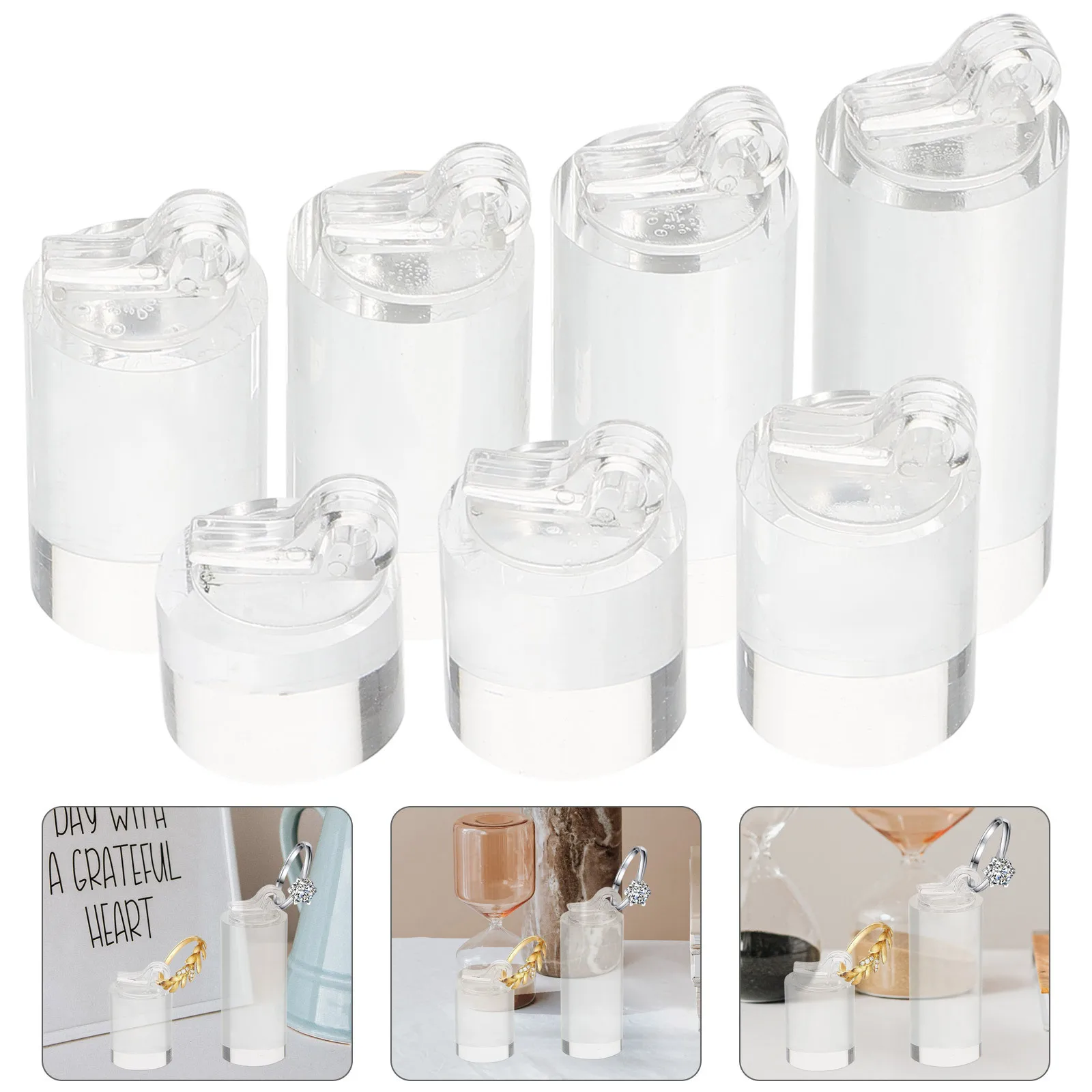 7 قطعة حامل حلقة أكريليك اسطوانة سوداء تصميم مجوهرات عرض موقف رف تخزين مدمج لمتجر الحمام مضمد #5