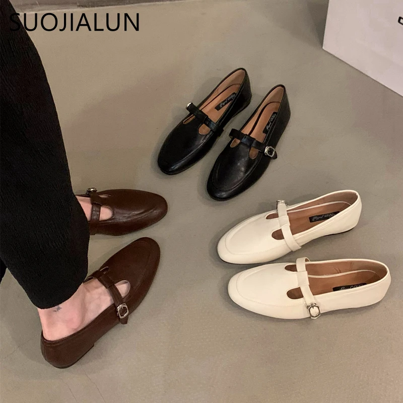 

SUOJIALUN 2024 Spring New Women Flat Shoes Flat Shoes Round Toe Slip On Ladies Casual Loafer Shoes Flat Soft Sole Fashion Baller