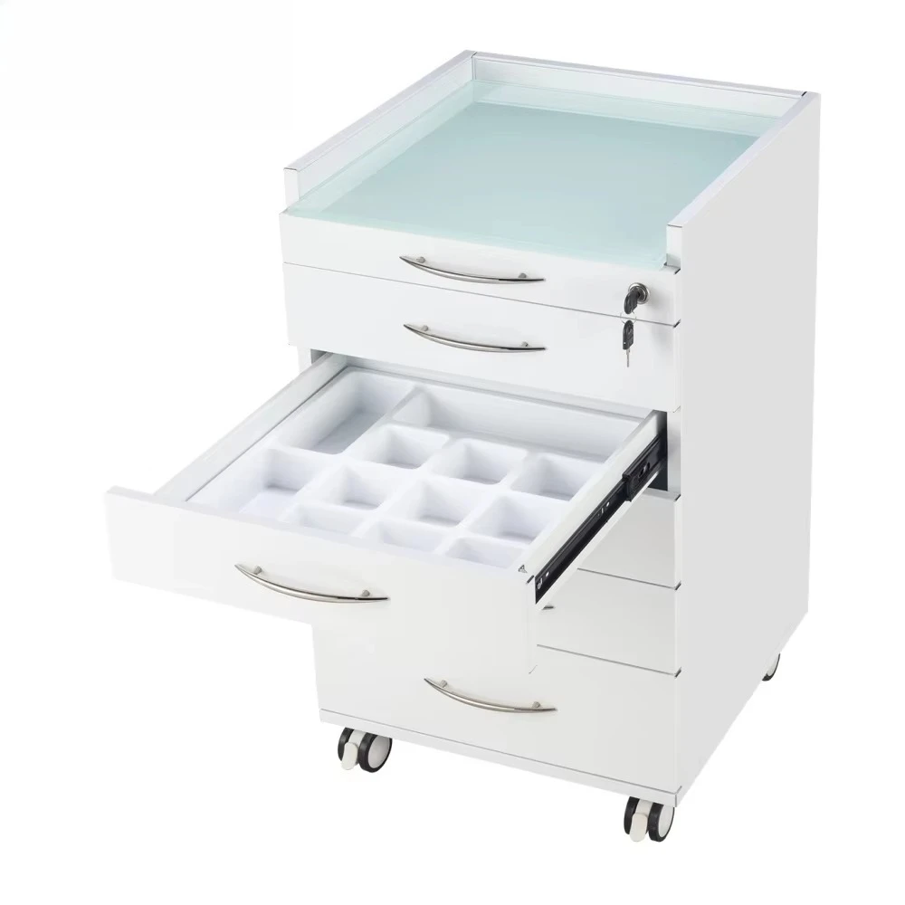 Dental Office Furniture Dental Medical Clinic Manual Stainless Steel 5-Drawer Mobile Storage Cabinet