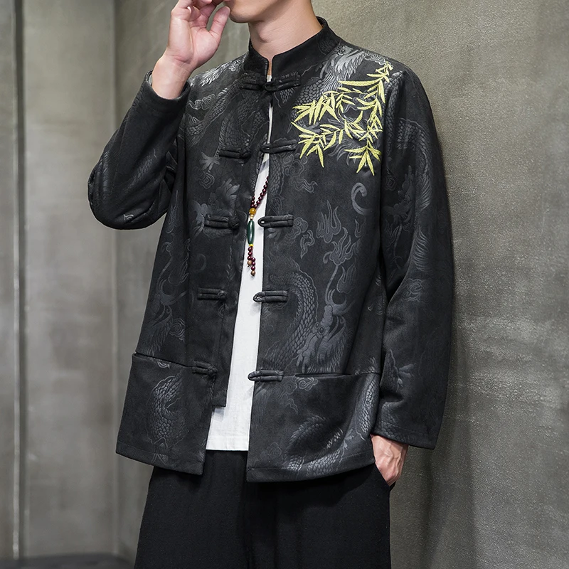 

Retro Chinese Sle Deer Skin Velvet Jaet Large Size Men's Autumn Winter Outerwear Youth Faion Stand Fit Outerwear