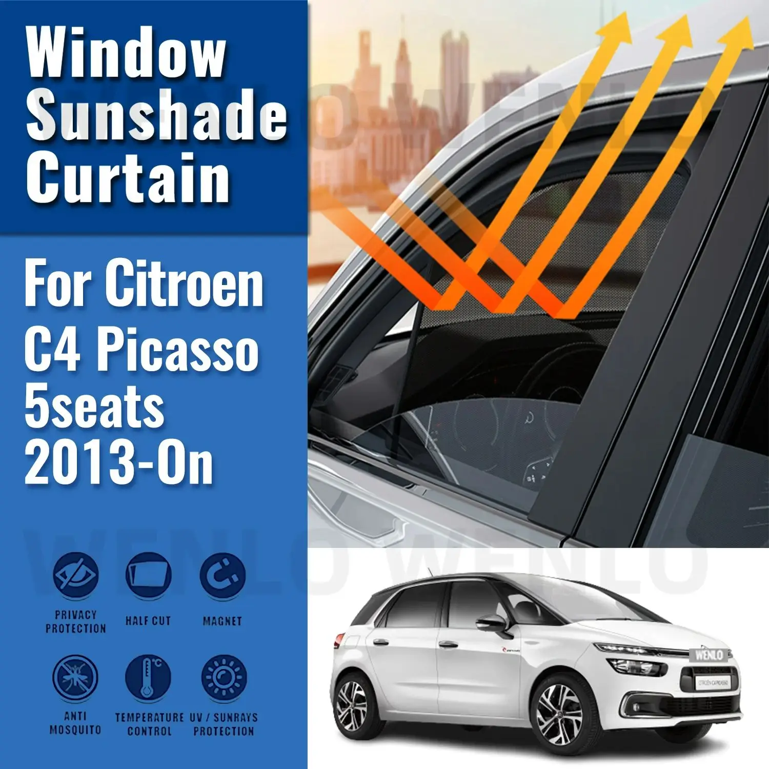 

For Citroen C4 Picasso 5seats 2013-2023 Magnetic Car Sunshade Shield Front Windshield Frame Curtain Rear Side Window Sun Shade