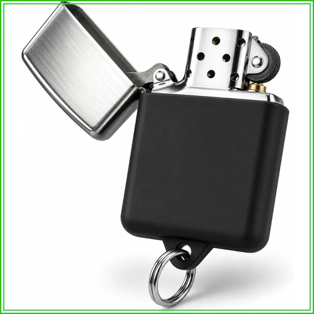 Lighter Case & Keychain Holder (Black) Compatible with Zippo