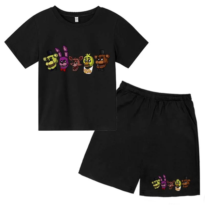 Horror Game Print Kids Summer Sweat-wicking O-neck Tees+Shorts 2pcs Suits 2-13Years Boys Girls Streetwears Children Clothes Sets