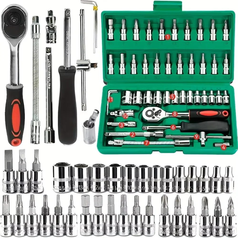 150/46Pcs Premium Heavy Duty CR-V Socket Wrench Ratchet Set, Multifunctional Auto Mechanical Repair Tool Kit with Storage Case