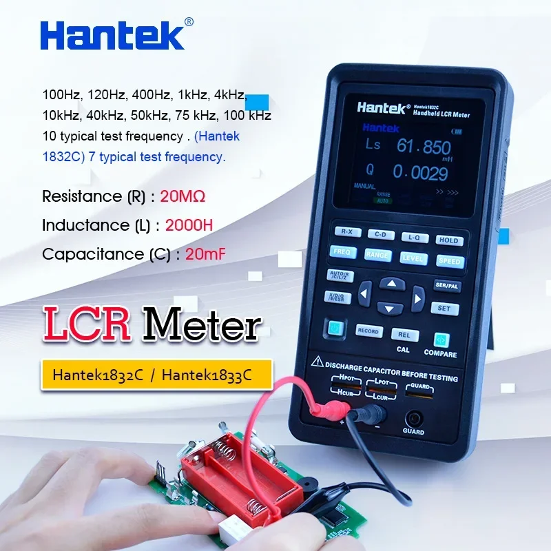 Hantek портативный цифровой мост LCR метр индукторный конденсатор резистор 100 Гц/100 кГц 1832C 1833C