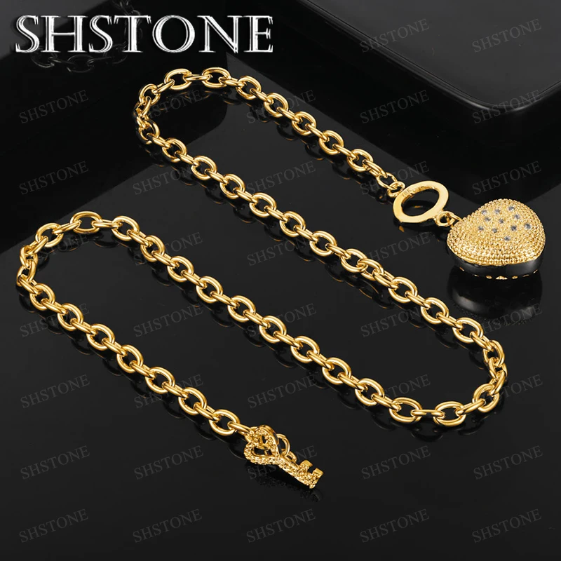 

Fashion Charm 18k Gold Heart Key Pendant 50cm Necklace AAA Zircon High-Quality Fine Jewelry For Women Engagement Party Gift