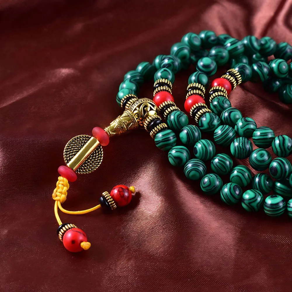 8mm Natural Stone Malachite JapaMala Spiritual Women Men Yoga Jewelry Prayer Meditation 108 Mala Necklace