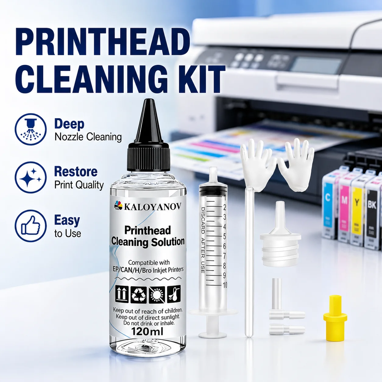 Universal Printhead Cleaning Solution 120ml Set for Inkjet Printers Clogged Nozzle Cleaner Tool for EP CAN H and Bro Series