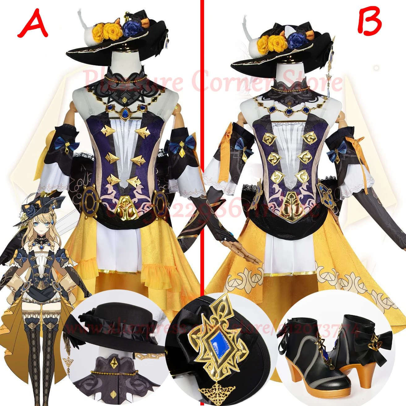 In Stock 2 styles Navia Cosplay Costume Full Set Outfit Uniform Dress Hat Shoes Wig Genshin impact Navia Cosplay Props