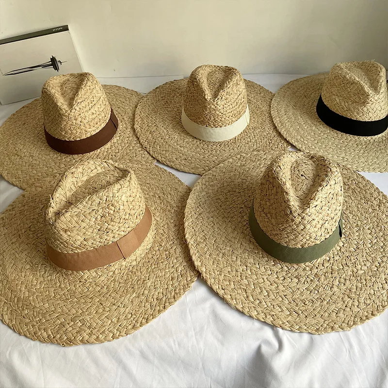 Fashion Handmade Women Summer Hat Wide Brim Raffia Hat Sun Protection Floppy Straw Hat Foldable Beach Hats Kentucky Derby Hat