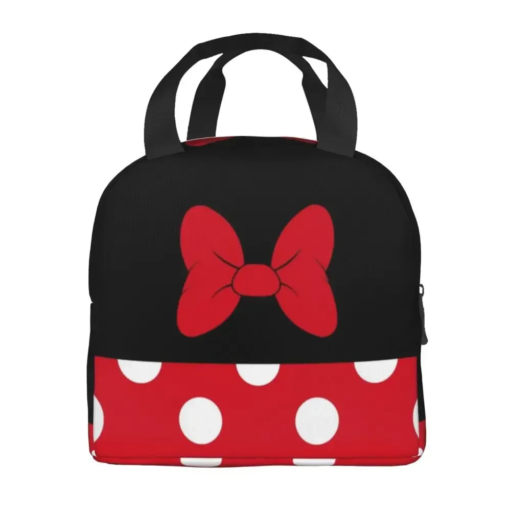 Cartoon Minnie Portable Lunch Boxes Waterproof Animated Polkadots Thermal Cooler Food Insulated Lunch Bag Kids School Children