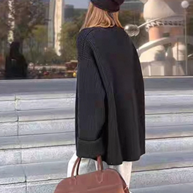 브이넥 싱글 브레스티드 심플 레트로 솔리드 컬러 루즈핏 여성 니트 가디건 가을 겨울 다용도 신상 스웨터 코트