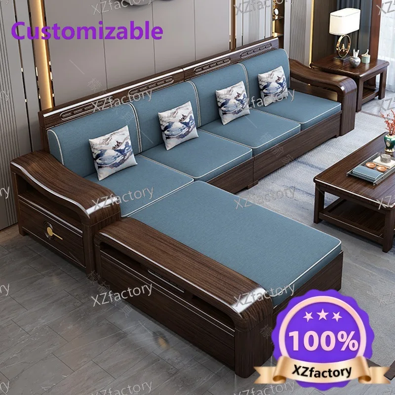 Factory Direct 2026 Top Rated Lemon Elm Purple Gold Sandalwood Solid Wood Sofa Combination Living Room