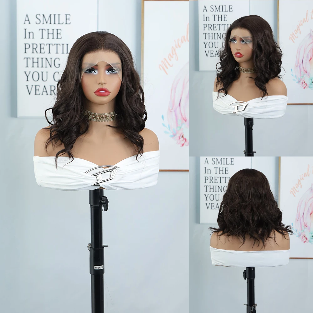 13x4 Lace Front Wig Pre-Plucked Hairline 6 Inch Body Wave Glueless Short Bob Wig with Baby Hair in Natural Dark Brown