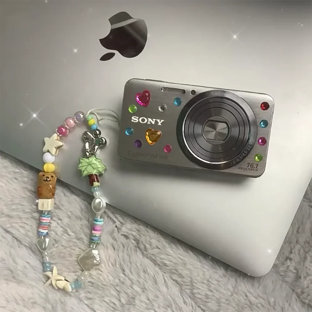 Summer Cute Coconut Tree Bear Bead Phone Chain Pendant Charm Strap Cord Keychain For iPhone Bag Girl Wrist Hanging Rope Jewelry