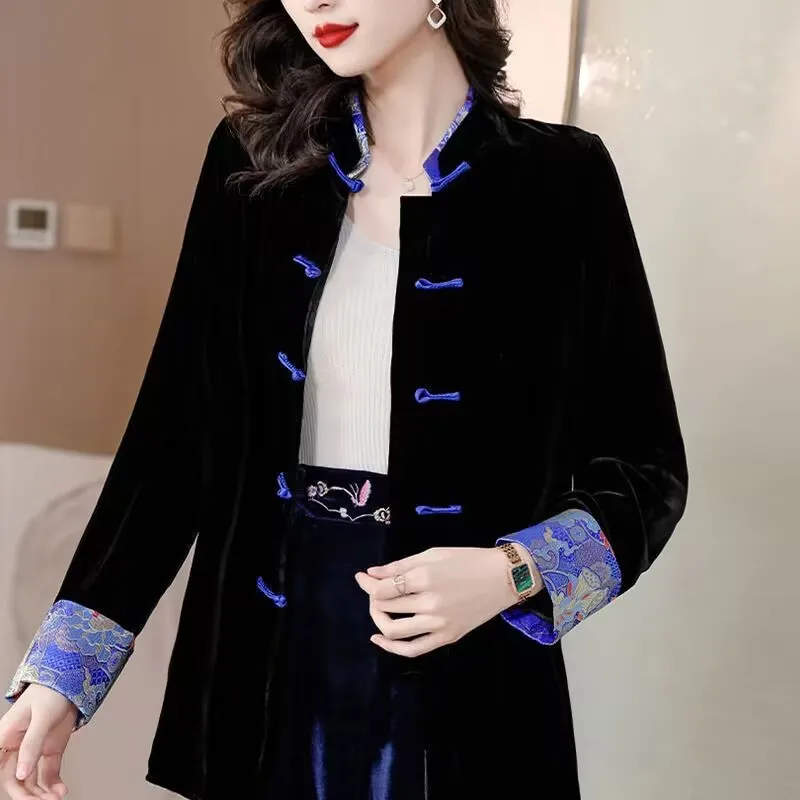 Veste longue noire trempée Tang pour femme, vêtements d'extérieur pour femme, style chinois, manteau strucrétro, vêtements d'hiver