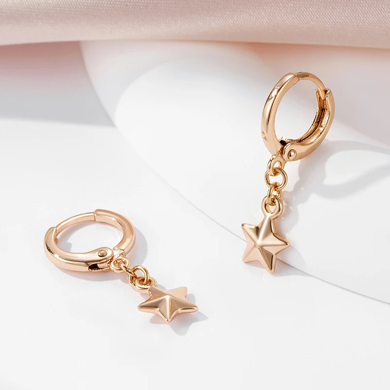 SYOUJYO Cute Five-pointed Star Dangle Earrings For Women 585 Gold Color Trendy Jewelry Gift