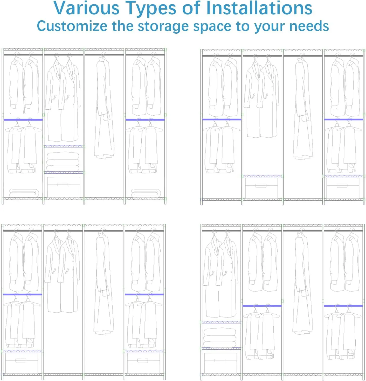 V40 Garment Rack Heavy Duty Clothes Rack for Hanging Clothes, Multi-Functional Bedroom Clothing Rack Freestanding Closet