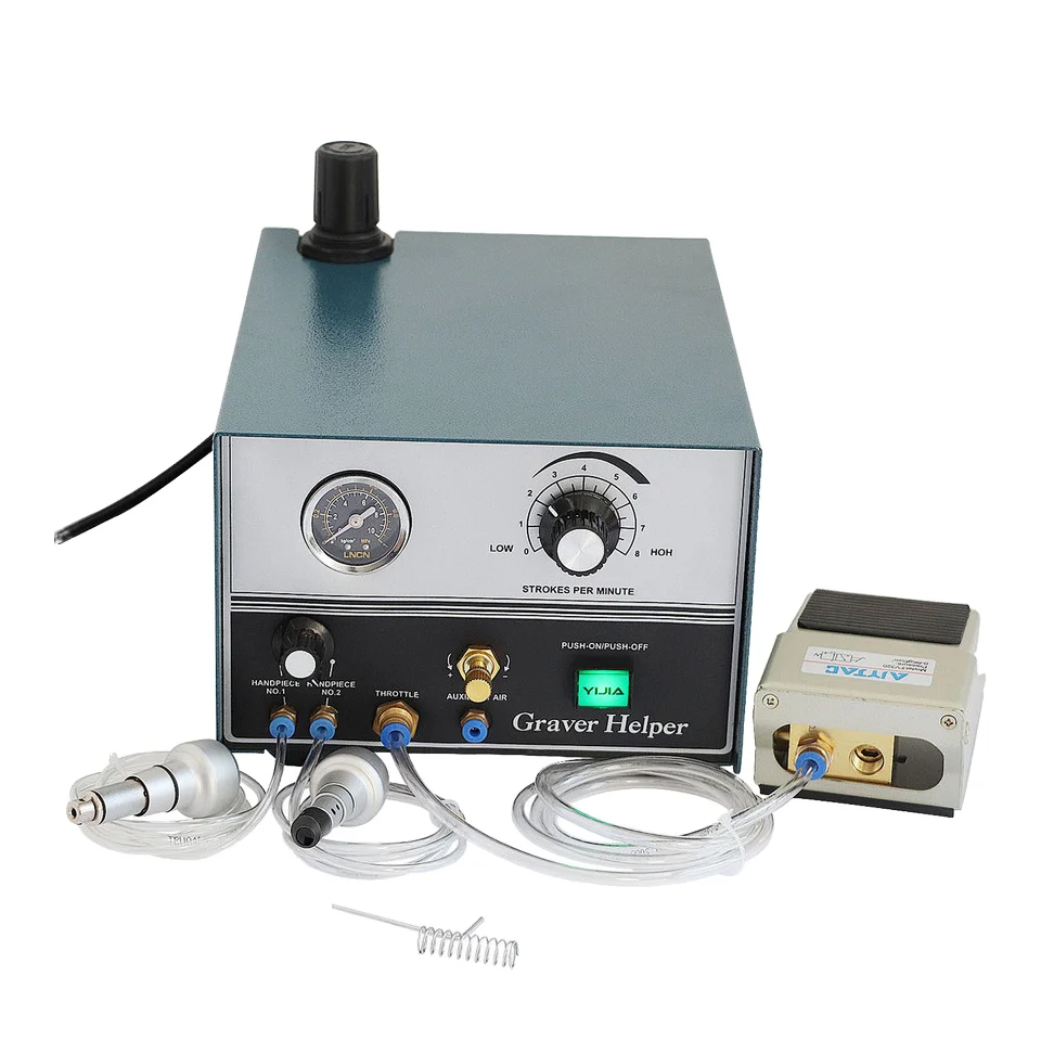 Double Handpiece Portable Graver Micro Engraver Pneumatic Engravable Jewelry Engraving Machine for Ring Bracelet Stone