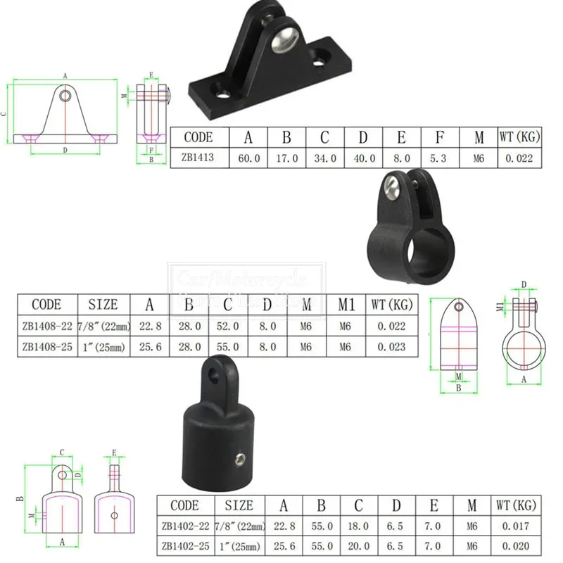 12 Pcs Nylon Marine Boat Bimini Top Hardware Fittings Set Eye End Cap/Jaw Slide Pipe Clamp & Deck Hinge Boat Accessories Marine