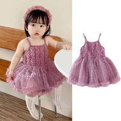 Summer Sequined Birthday Ball Dress for Baby Girl Clothes Toddlers Mesh Tulle Princess Slip Tutu Dresses Sleeveless Girl Clothes