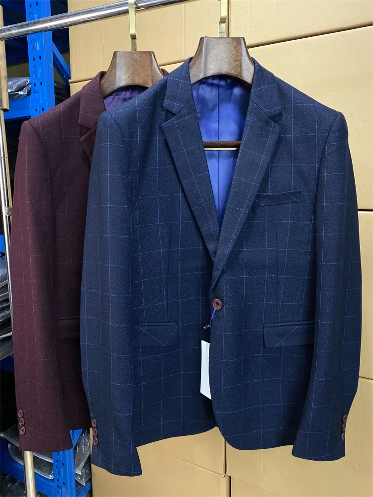 

Облегающий клетчатый деловой повседневный костюм для мужчин, корейское парикмахерское пальто, весна-осень, обычная длина све, две пуговицы