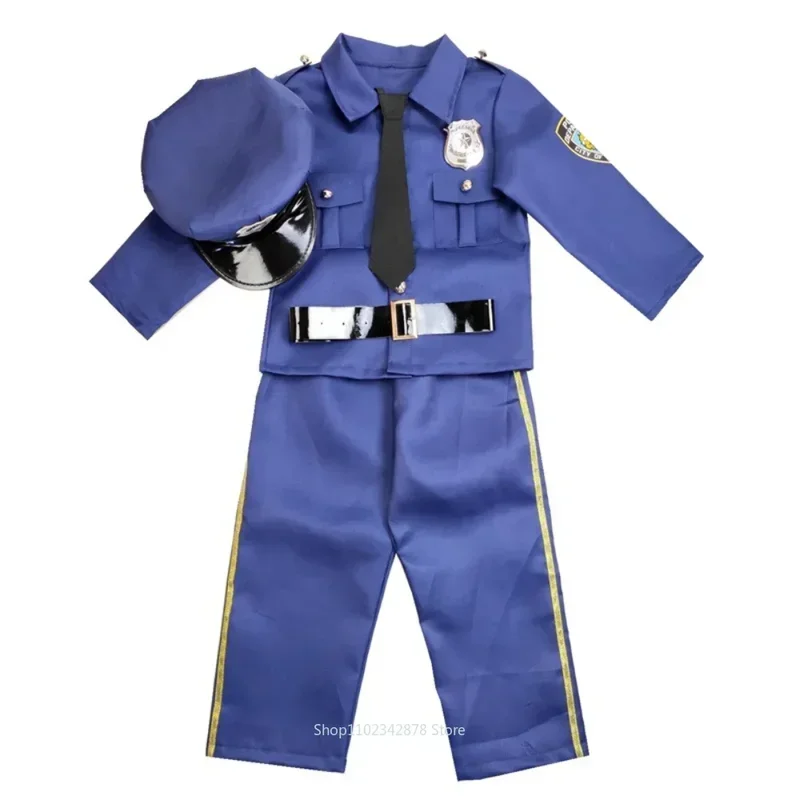 Halloween Children's Police Uniform New York Police Cosplay Costume Boy Girl Policeman Clothes Set Constabulary Party Dress Up