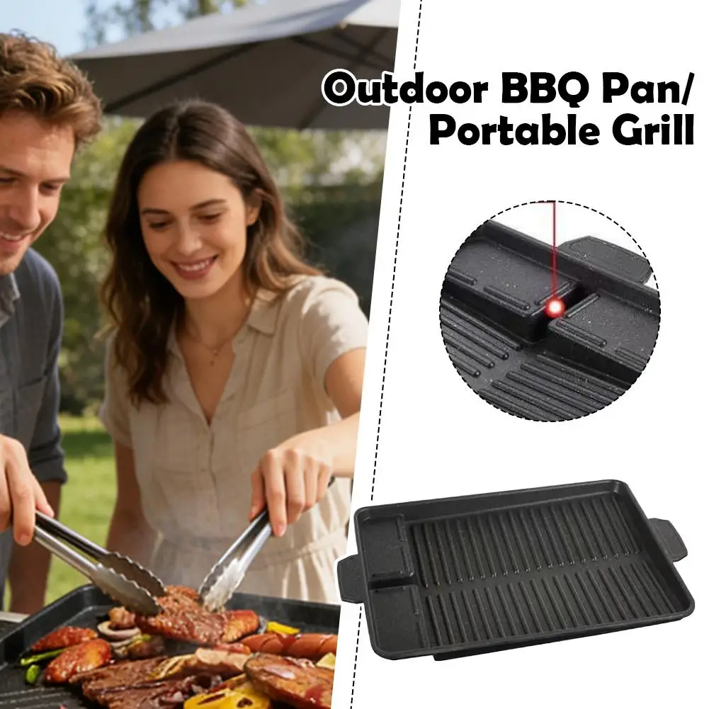 Aluminium-Titan-beschichtete Grillpfanne für Hauspartys, Outdoor, koreanische rechteckige BBQ-Grillpfanne, tragbare antihaftbeschichtete Grillpfanne