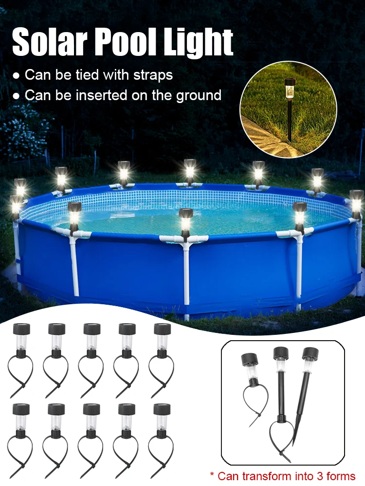 

10pcs 3 Color Solar Pool Light Swimming Pool Fence Yard Decor Trampoline Lights Framed Above Ground Waterproof Pools Accessories