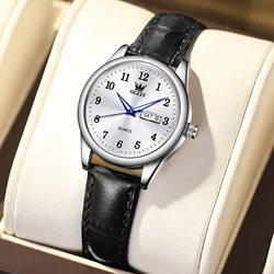 OLEVS Luxury Fashion Women's Quartz Watches Leather Strap Elegant Casual Waterproof Lady Wrist Watch Original Watches for Women