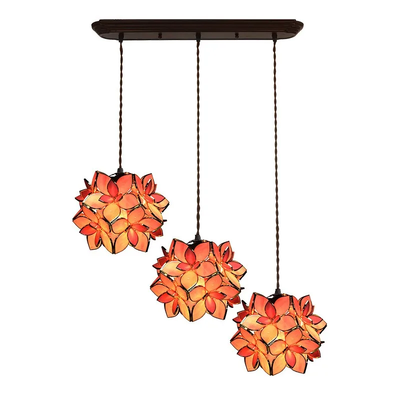 7-Inch Tiffany lamp Modern simple meal chandelier, bar chandelier Handmade hydrangea three-head chandelier