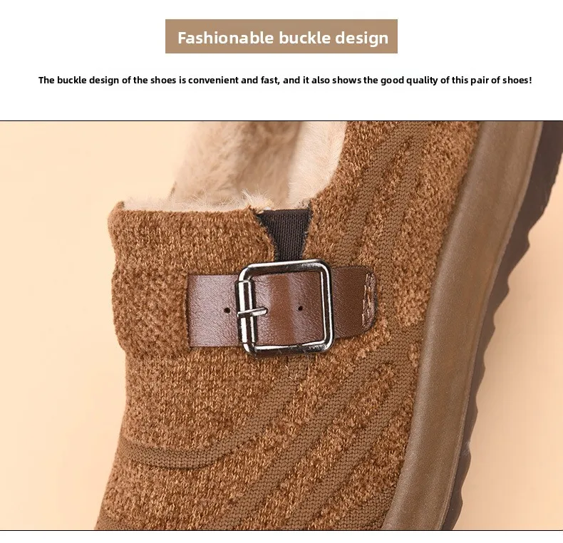 Damen-Winter-Loafer mit Fleecefutter, warme Slipper aus Strickstoff, rutschfeste Freizeitschuhe mit Schnallenriemen und dicker Plattformsohle – Detail 7