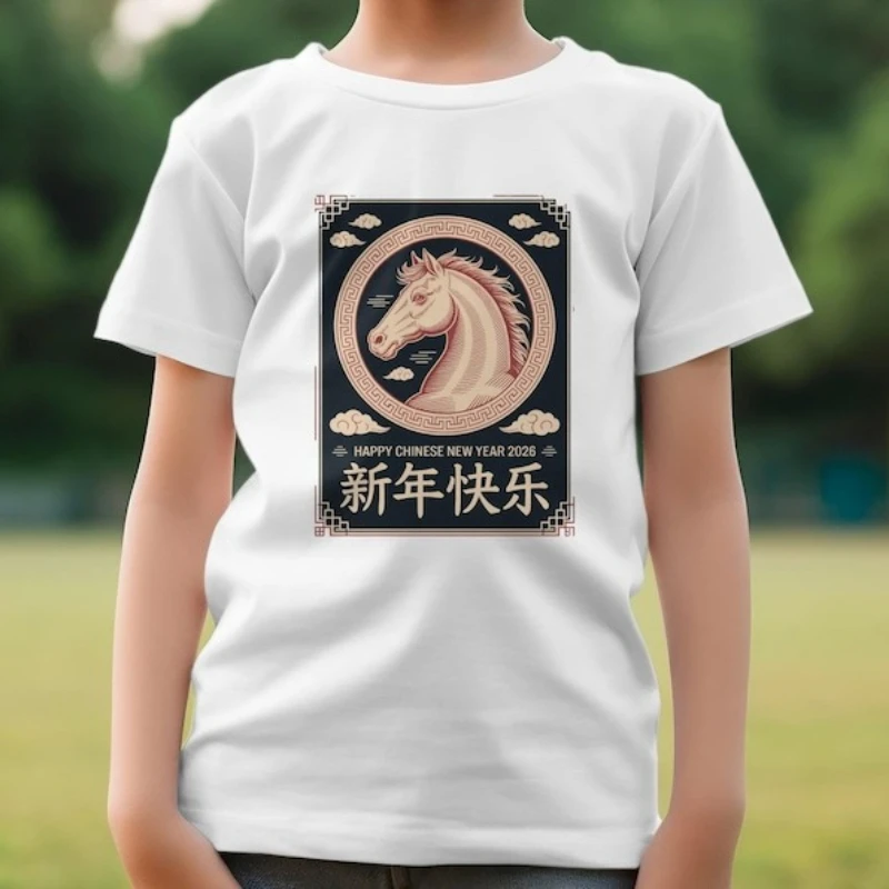 Haappy Chinese of The Horse Lunar New Year Asian Inspired Design Graphic Unisex Tee High Quality Cotton Tops Tee Shirt Short