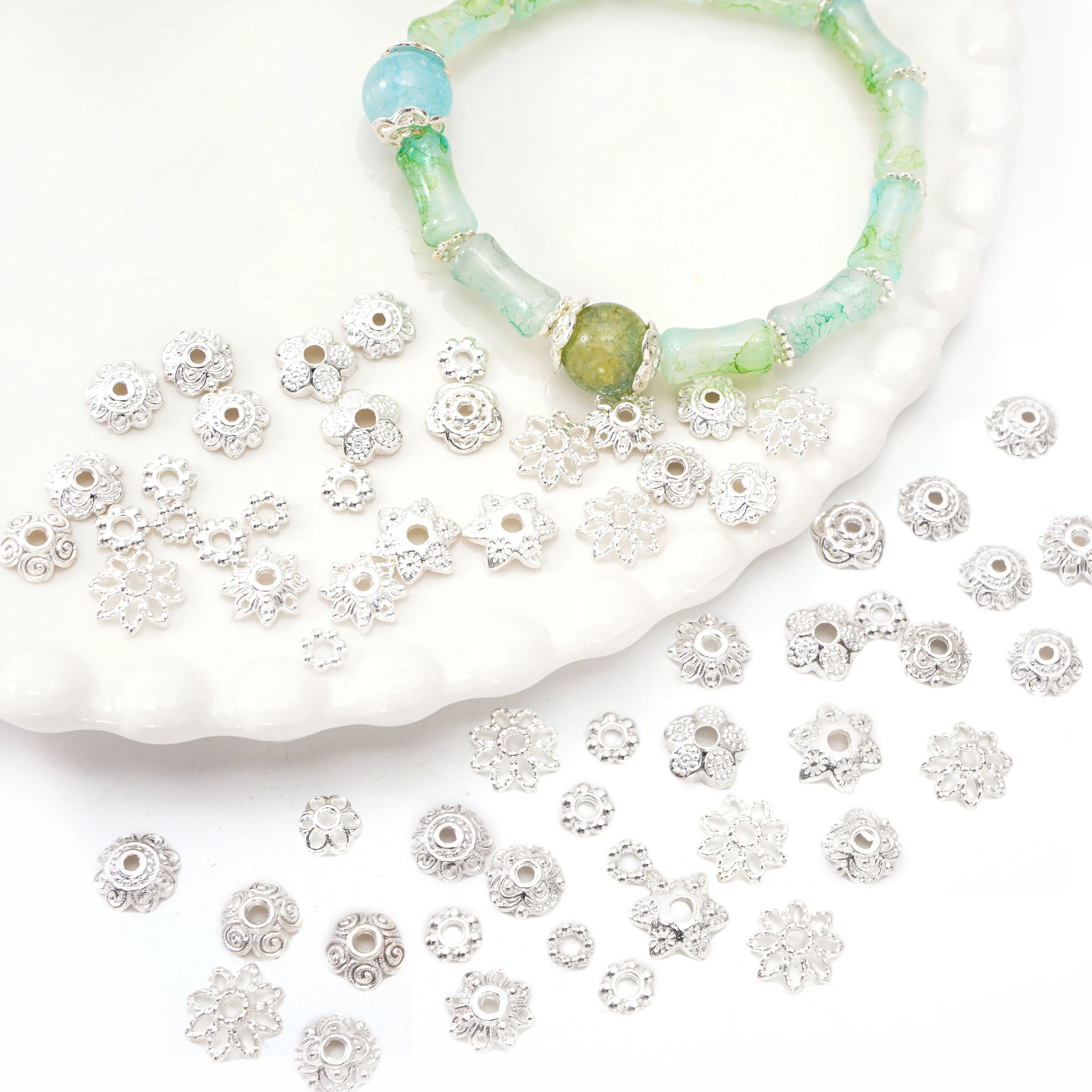 20-50pcs End Caps Beads Connectors Spacer Beading Loose Silver Gifts girl beads DIY Earring Bracelet Jewelry Crafts Making