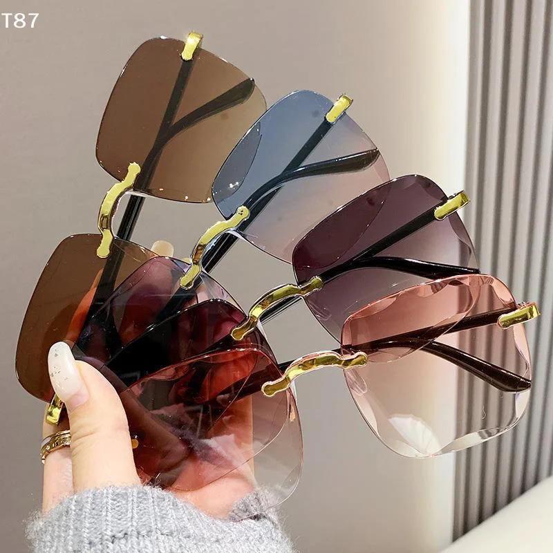 Fashion Gradient Eyeglasses Ladies UV Protection Shades Sunglasses Simple Women Square Frameless GlassesT Ing Q Store