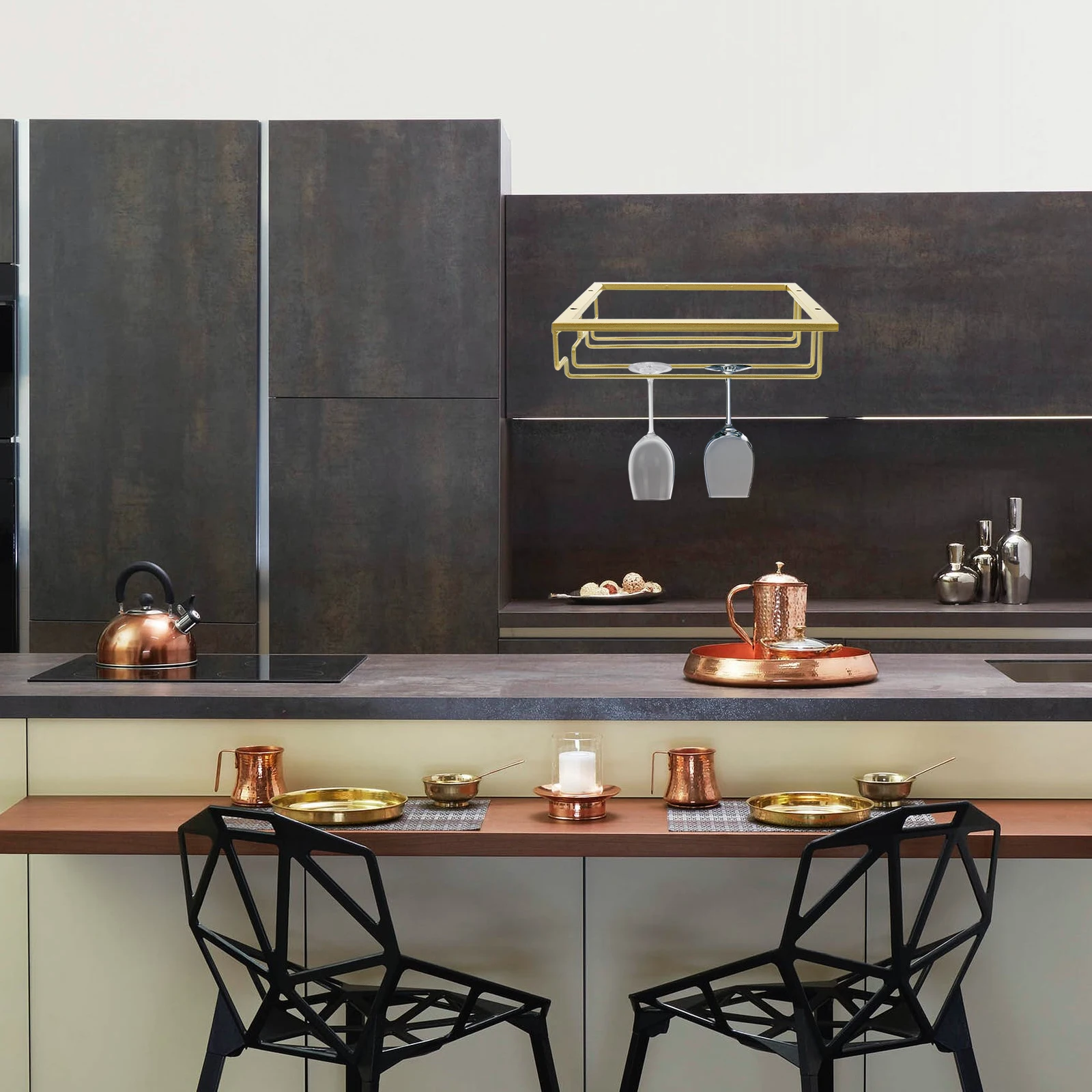 

Upside Down Glass Rack Compact Design Golden Upside Down Cup Rack Iron Shelf Wall Mount Kitchen Bar Storage Solution