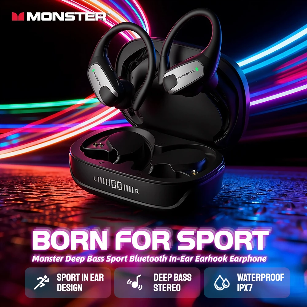 

Спортивные беспроводные наушники Monster с воздушной проводимостью OWS Bluetooth 5,3, наушники IPX7, водонепроницаемая спортивная Bluetooth-гарнитура