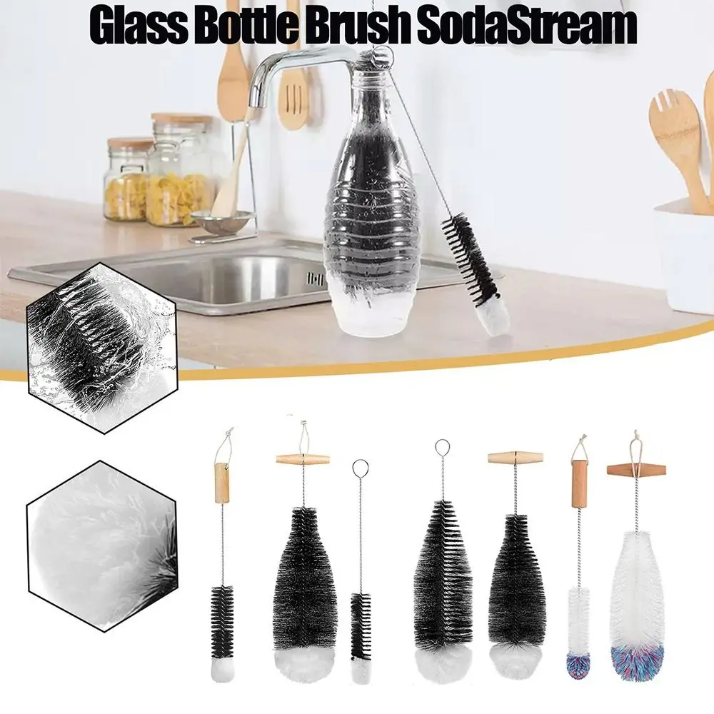 With Beechwood Handle Soda Stream Bottle Brush Kitchen Cleaning Tool Drink Wineglass Bottle Cup Glassware Jars Cleaner