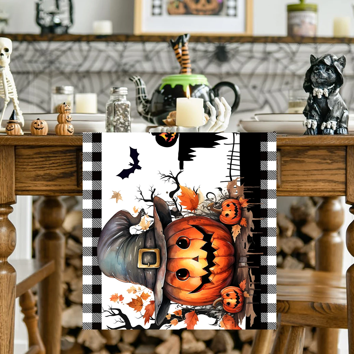 مفرش طاولة الهالوين لتزيين حفلات الهالوين للأطفال، مفرش طاولة شبح اليقطين المخيف، خدعة أو علاج لوازم الحفلات