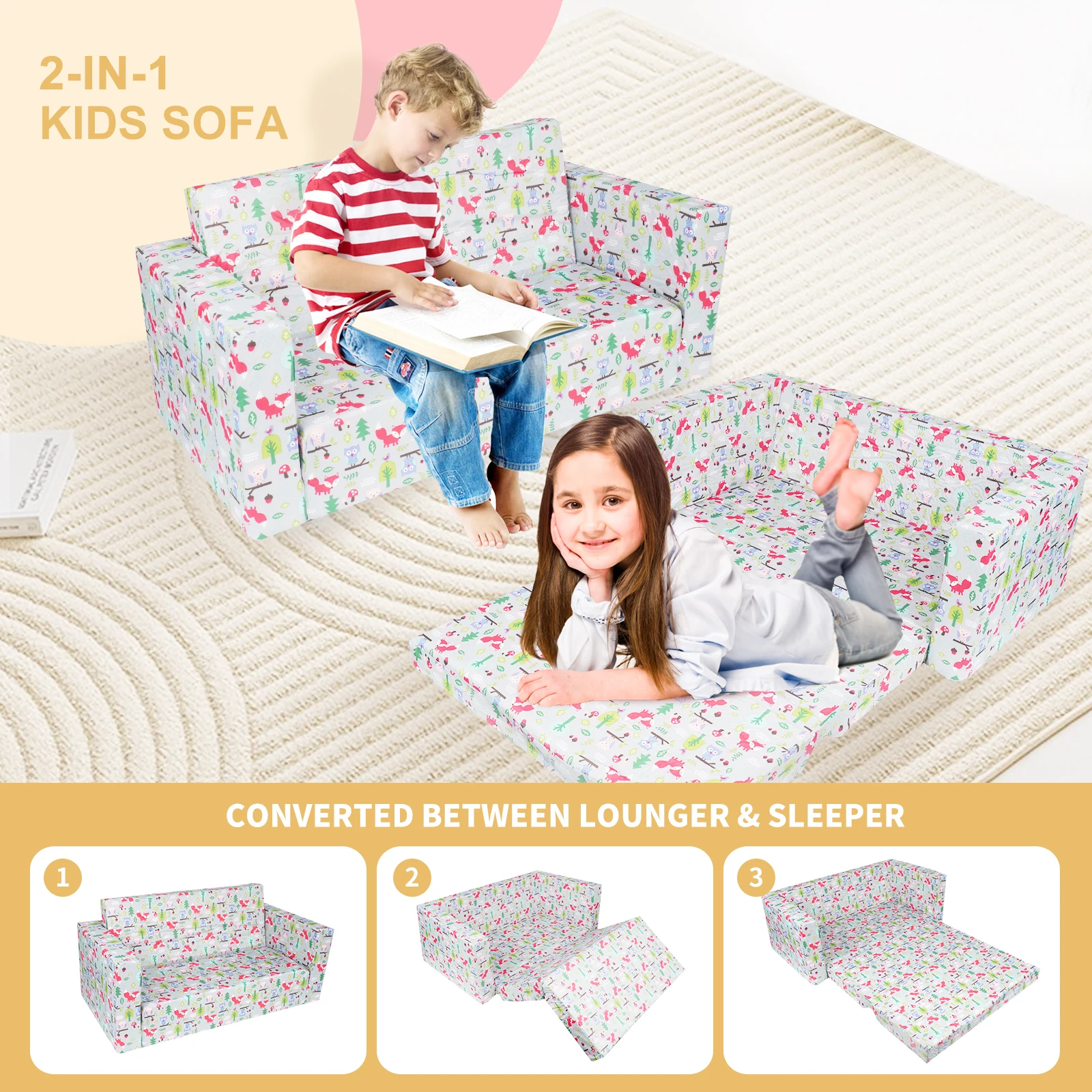 Kids Chairs for Toddler, 2 in 1 Foldable Toddler Couch with Blanket, Convertible Foam and Floor Cushion for Boys and Girls