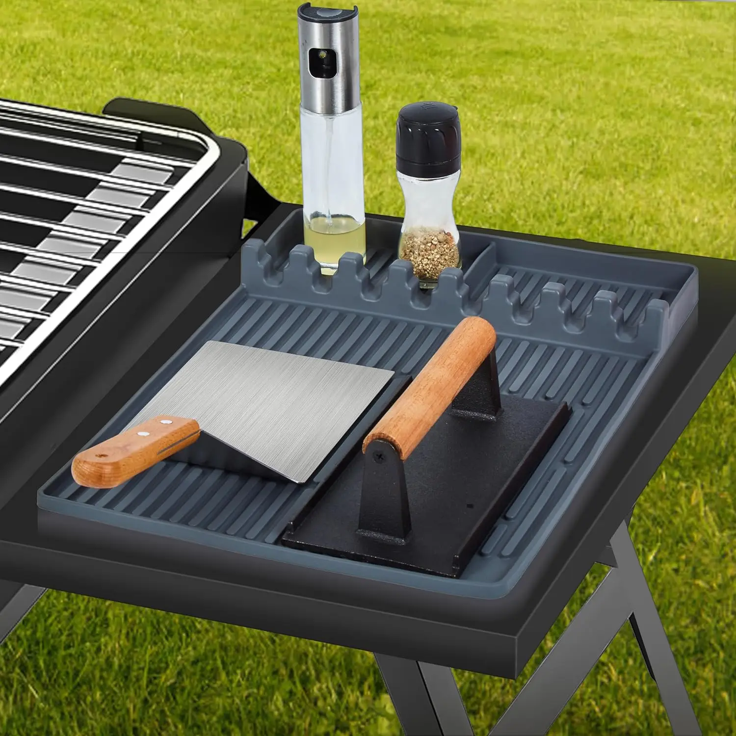 Imagem -03 - Silicone Griddle Tools Mat com Drip Pad Blackstone Large Spatula Mat Grill Bbq Caddy Utensílios Suporte para Cozinha