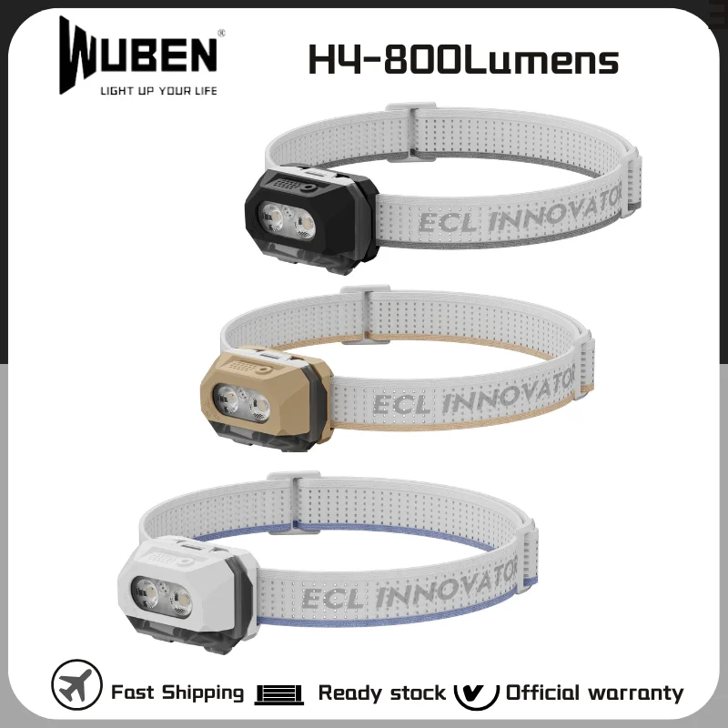 WUBEN H4 800 لومن مستشعر حركة للمصابيح الأمامية LED القابلة لإعادة الشحن، مصباح أمامي مع بطارية