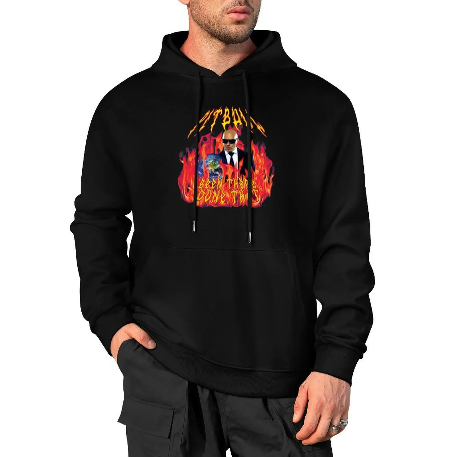 heavy metal pitbull with flames Pullover Hoodie men's clothes mens designer clothes men's autumn clothes tracksuit men