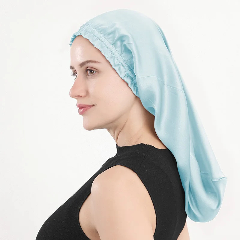 

100% Mulberry Silk Long Hair Wrap Bonnet for Women Night Sleeping Cap for Long Curly Dreadlock Braid Hair Silk Turban for Hair 3