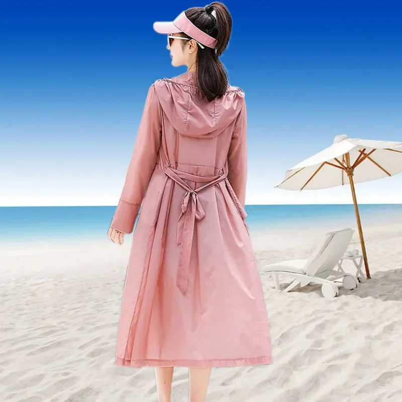 Female  Sun Protection Clothing 2022 New Xia Chaoxian Long Fashion Ice Silk Breathable Women\'s Thin Windbreaker Coat