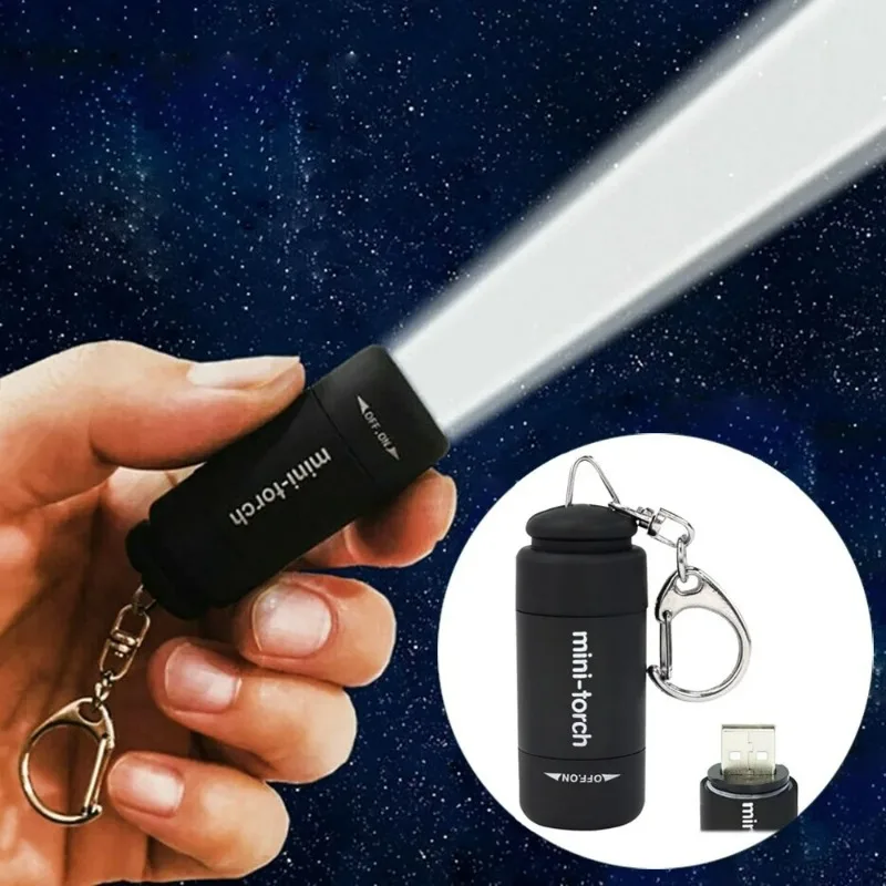 Mini USB recarregável lanterna led, bolso chaveiro, luz forte, impermeável, viagens, portátil, casa