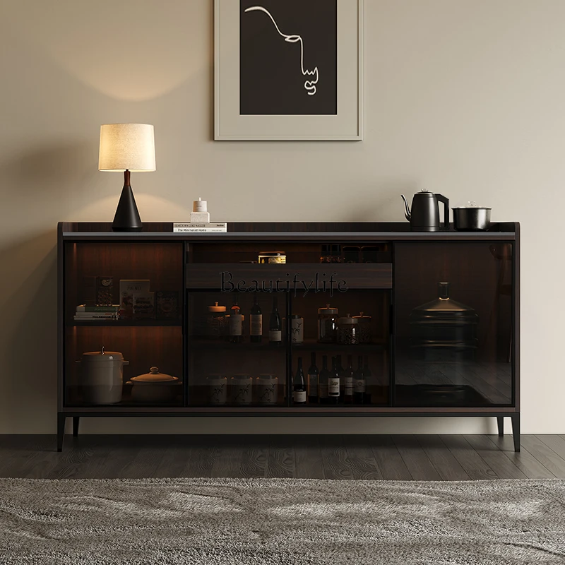 

3Nordic rock slab dining side cabinet solid wood tea bar machine integrated automatic water kettle