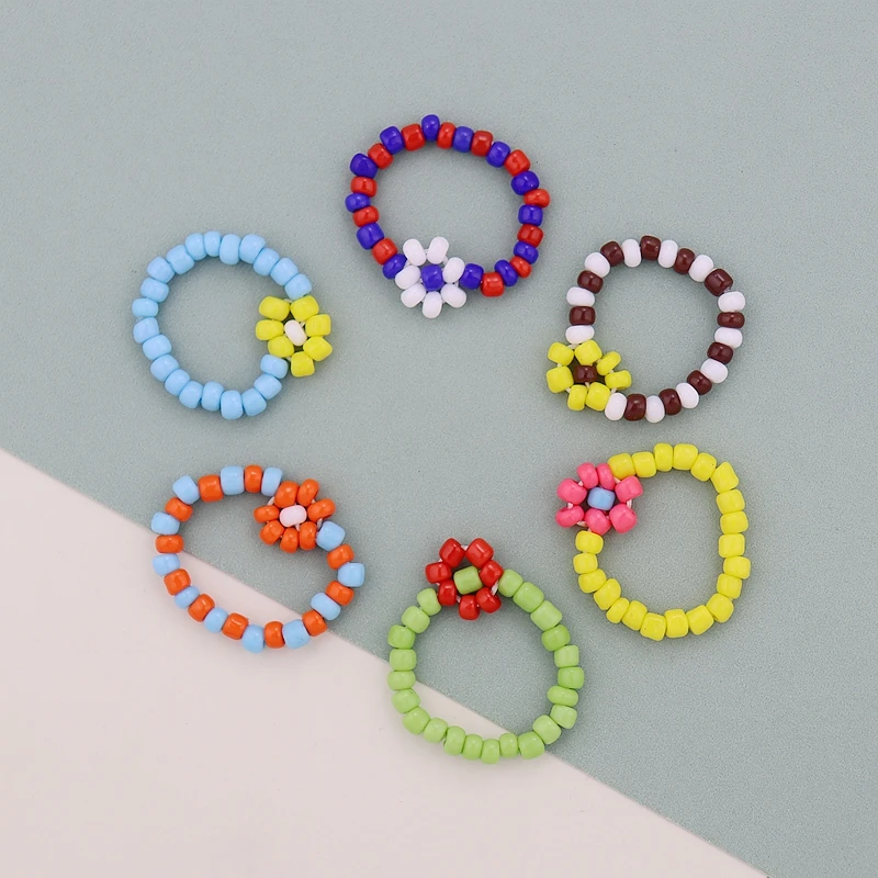 Anillo de Flores con Cuentas de Estilo Bohemio a la Moda, Talla 56, Diseño Europeo, Accesorio de Joyería para Mujer, Nuevo