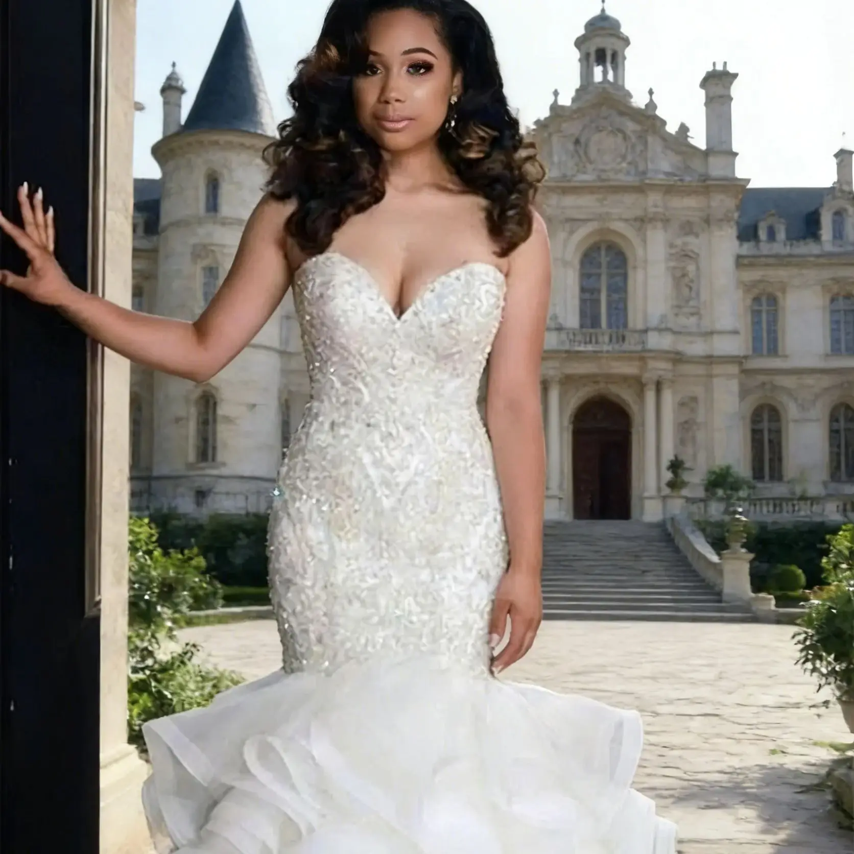 

Роскошное свадебное платье русалки с бисером и вырезом в форме сердца, юбка с рюшами, свадебное платье