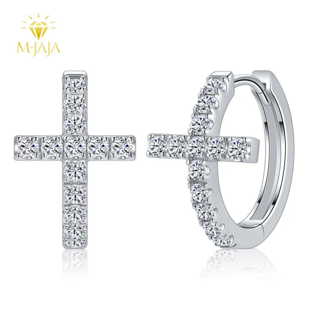 

M-JAJA серьги-кольца с муассанитом и крестом для женщин, серьги из стерлингового серебра S925 с бриллиантами, позолоченные, модные ювелирные изделия, Рождественский подарок